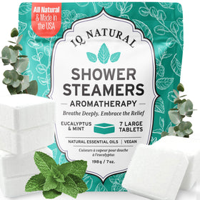 IQNATURAL Eucalyptus shower steamer on a tray for a spa-like morning routine