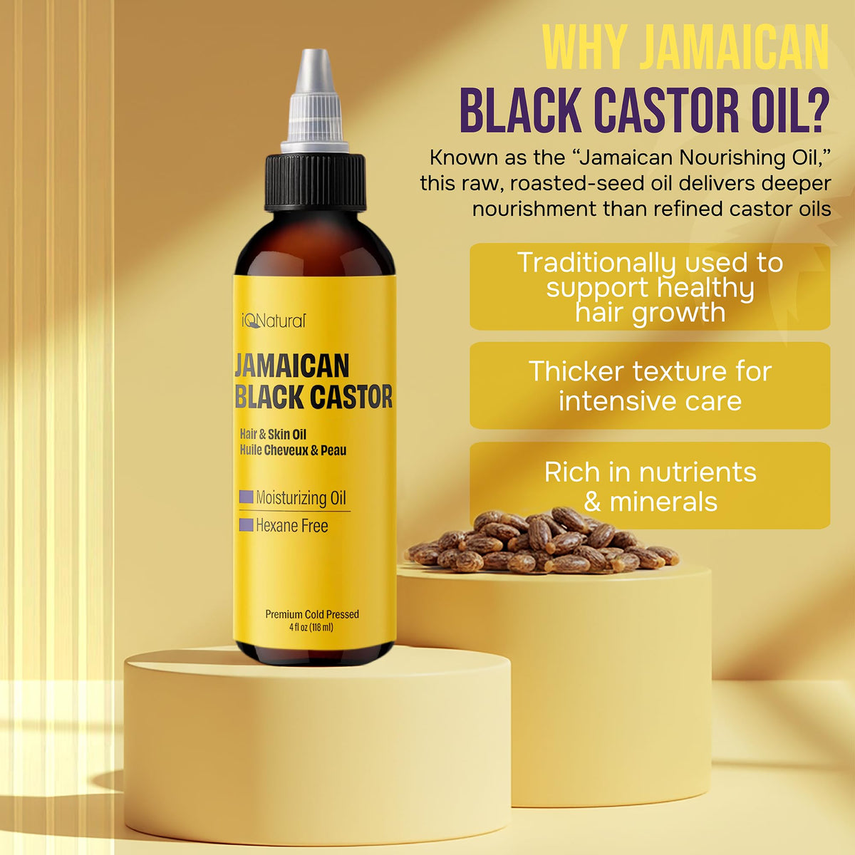 IQ Natural Jamaican Black Castor Oil texture on skin for conditioning.