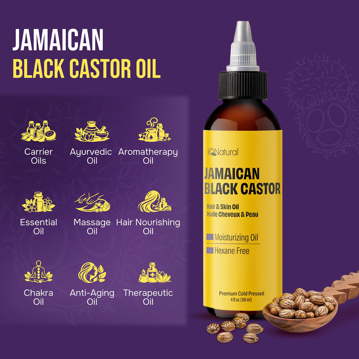 IQ Natural Jamaican Black Castor Oil bottle cap and seal detail for quality check.