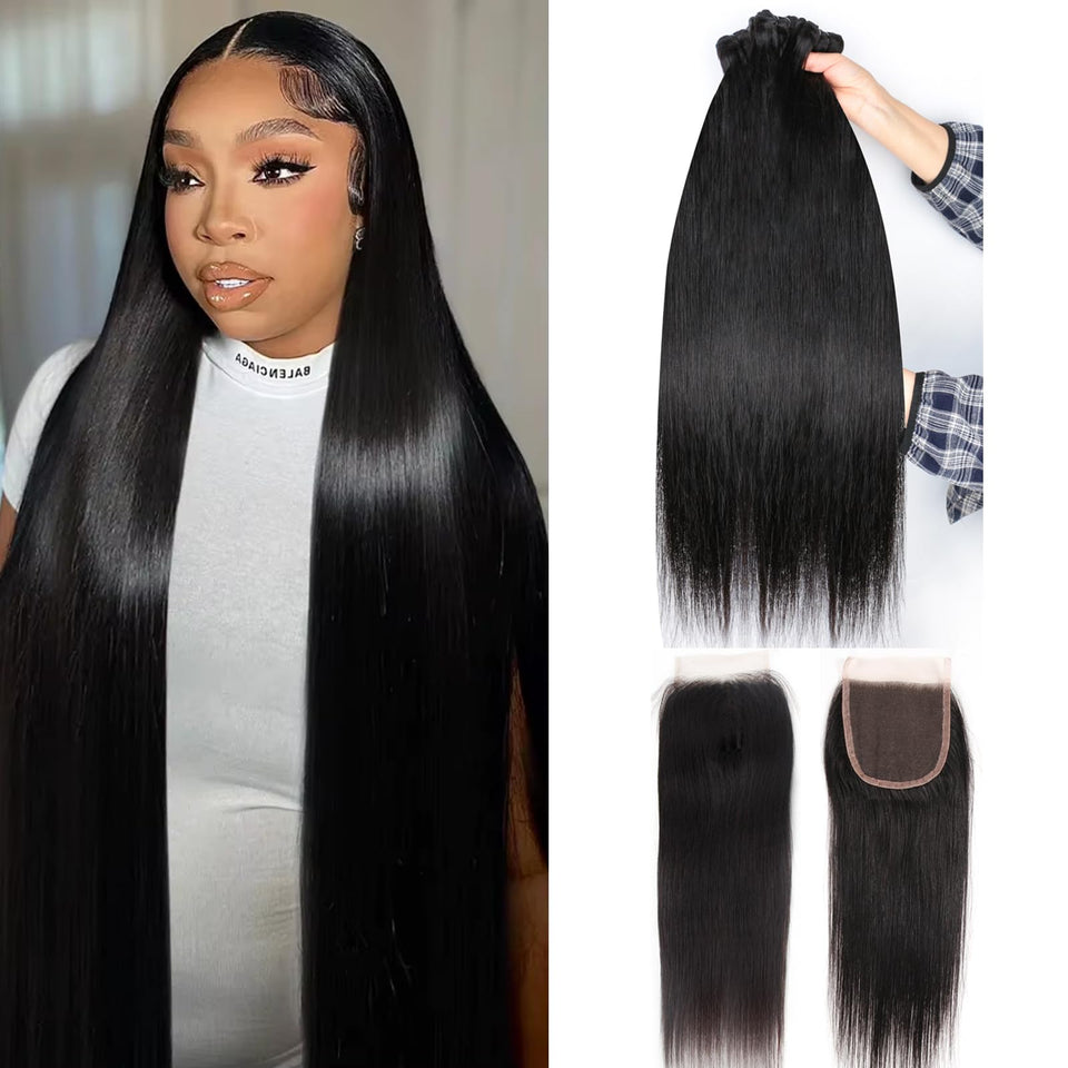 IQOMOQ Brazilian virgin hair bundles with 22-24-26 and 20 inch closure for seamless parting.