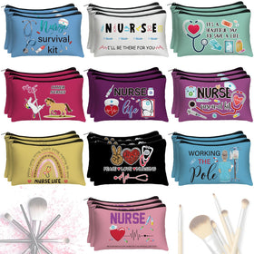 Irenare Nurse Life canvas makeup bag with front pattern designed for travel durability