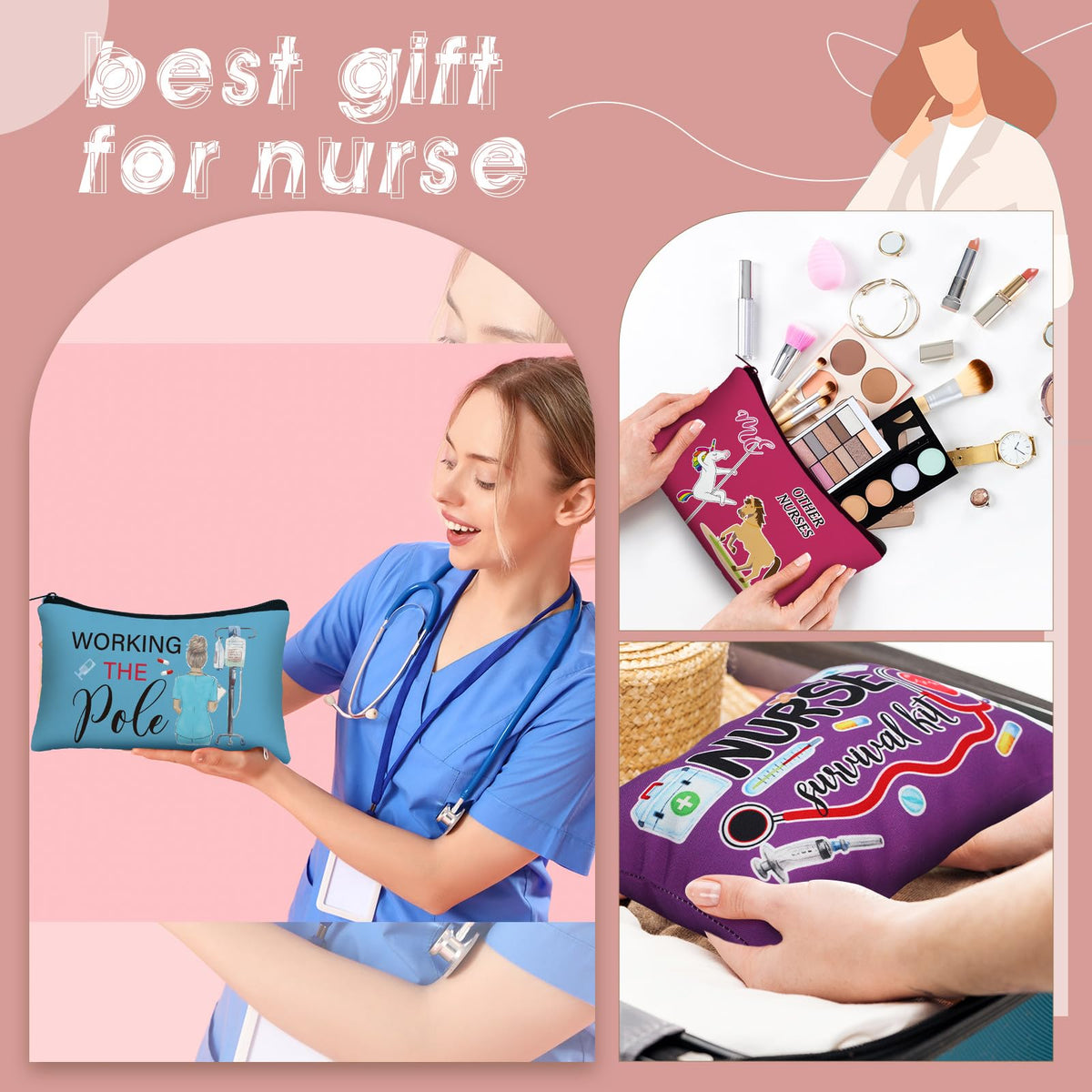 Irenare nurse style makeup bag multi-pattern design convenient for daily essentials