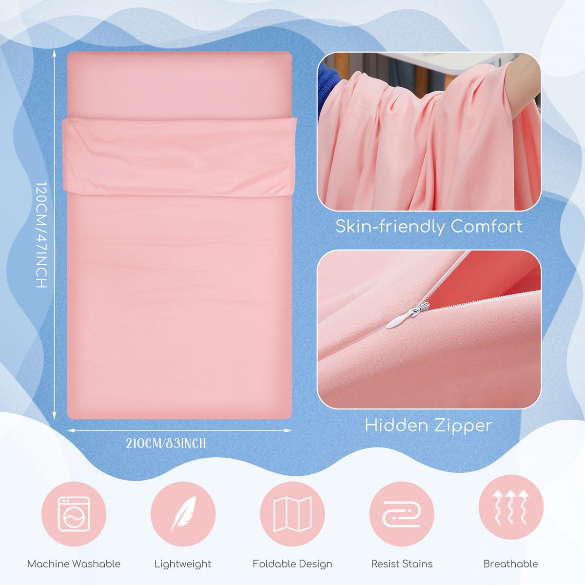 Irenare Self Tan Sleep Sack pink in-use, breathable fabric for comfortable overnight tanning.