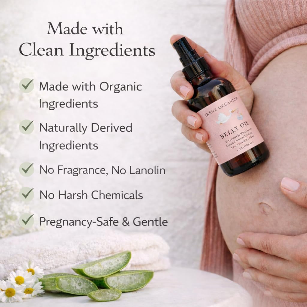 Irene Organics belly oil absorbed quickly without grease on skin
