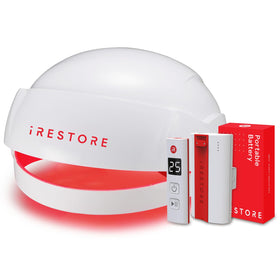 irestore essential laser hair growth system worn on head for at-home treatment