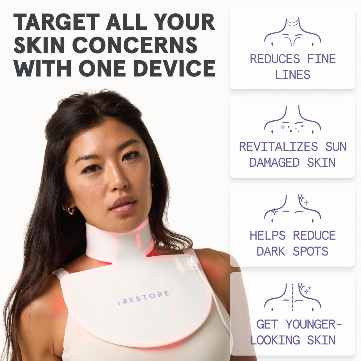 iRestore Illumina glow after a session on neck and chest.