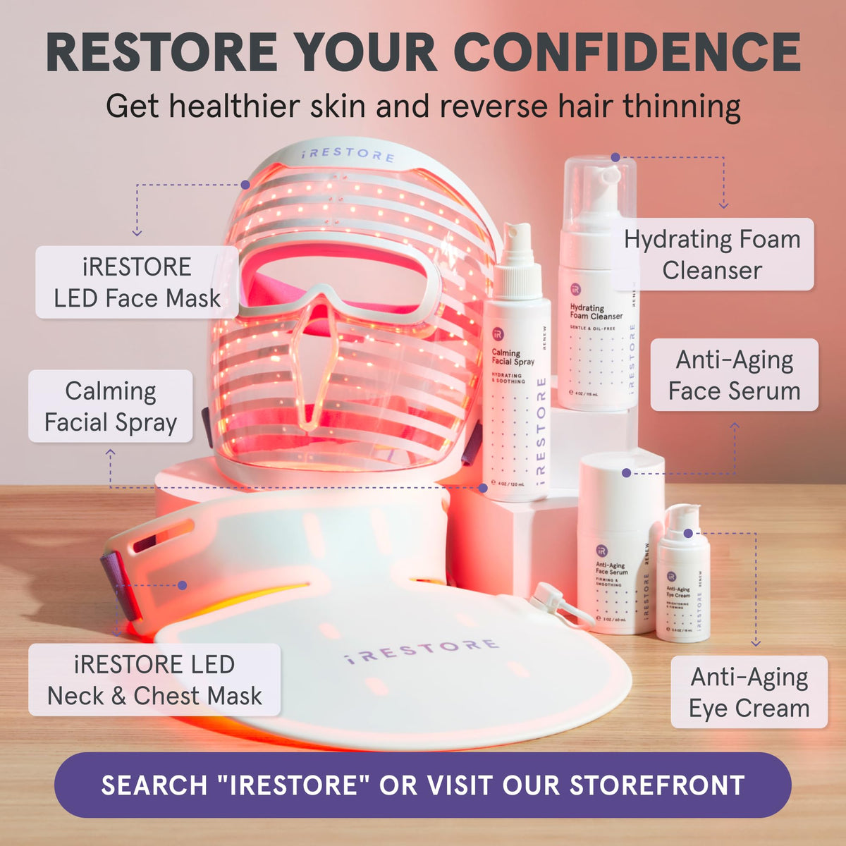 iRestore Illumina near-infrared mode at 830nm for deeper reach.