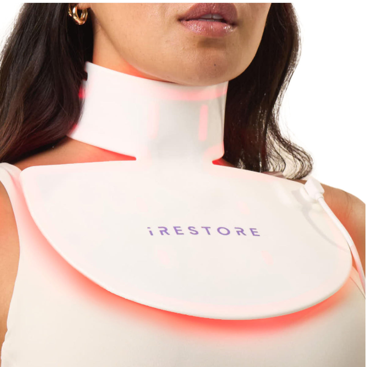 iRestore Illumina neck and chest LED mask front view for at-home therapy.