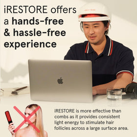 irestore laser hair growth system in use providing hands-free therapy