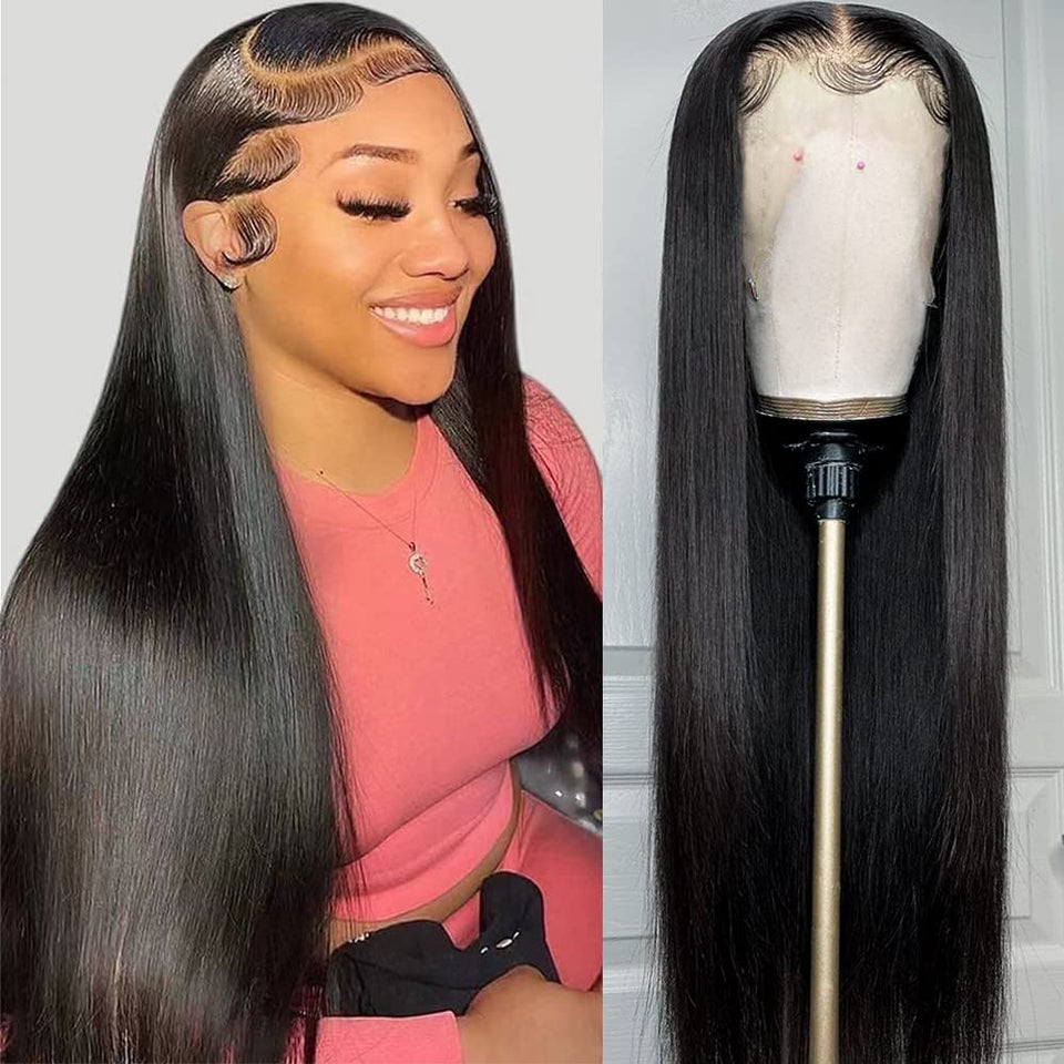 Iris Queen straight HD lace front wig close-up showing seamless lace for natural hairline