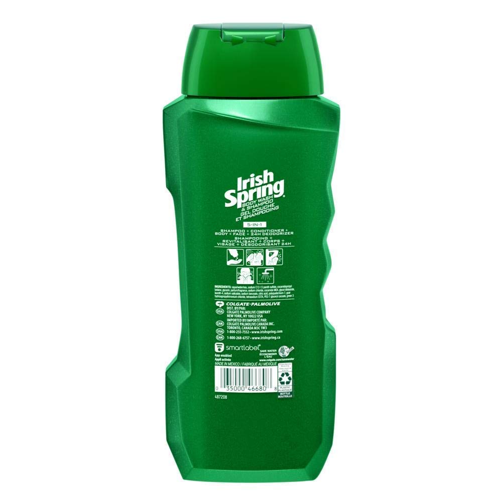 Irish Spring 5-in-1 bottle pouring to highlight refreshing all-in-one wash