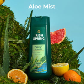 Irish Spring Aloe Mist bottle pouring rich lather for cleansing