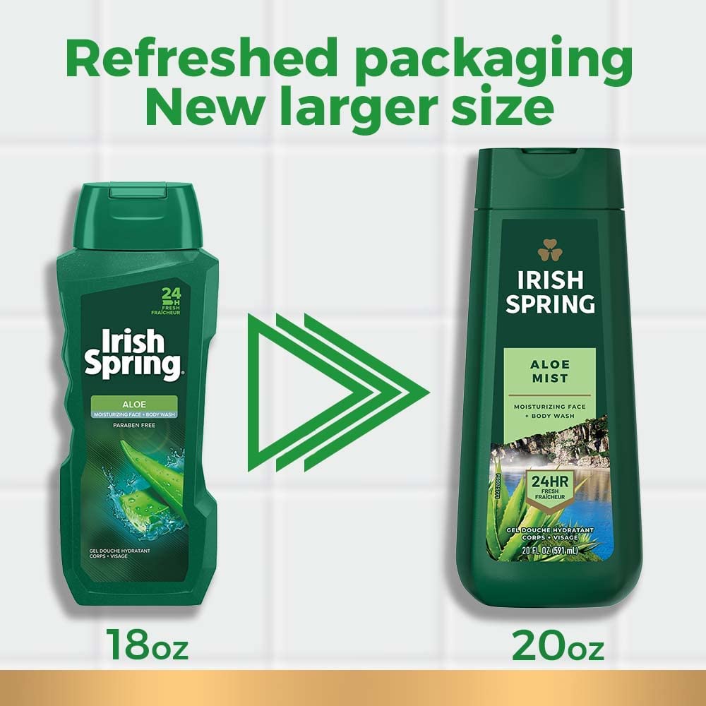 Irish Spring Men's Aloe Vera Body Wash rich lather for a clean start.