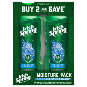Irish Spring Moisturizing Men's Body Wash bottle front showing a hydrating cleanse for daily freshness