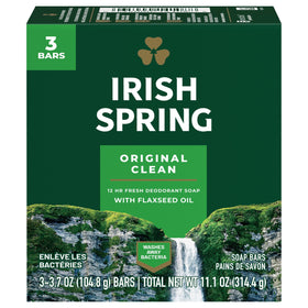 Irish Spring Original deodorant bar soap with lasting fresh scent.