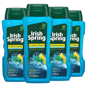 Irish Spring Ultimate Wake Up tea tree bottle offers a refreshing face and body wash.