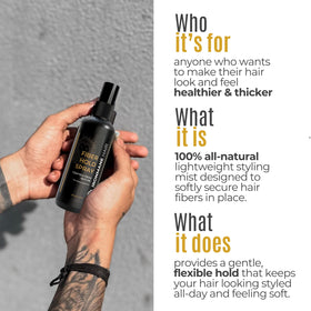 IRONMANE locks fibers in place for fuller-looking hair.