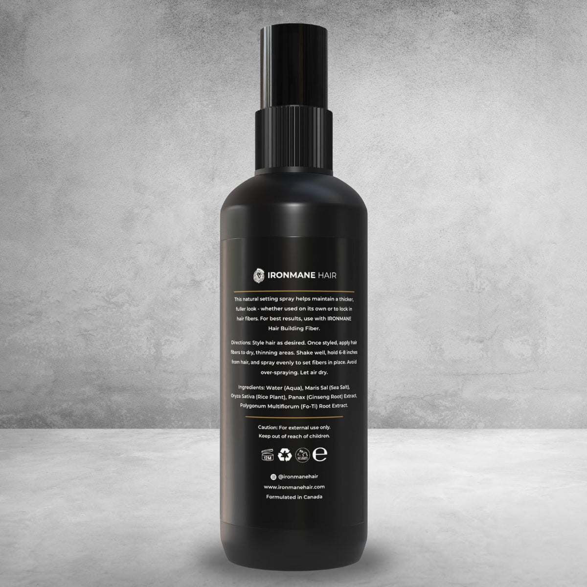 IRONMANE close-up of ultra-fine mist delivering light, natural hold.