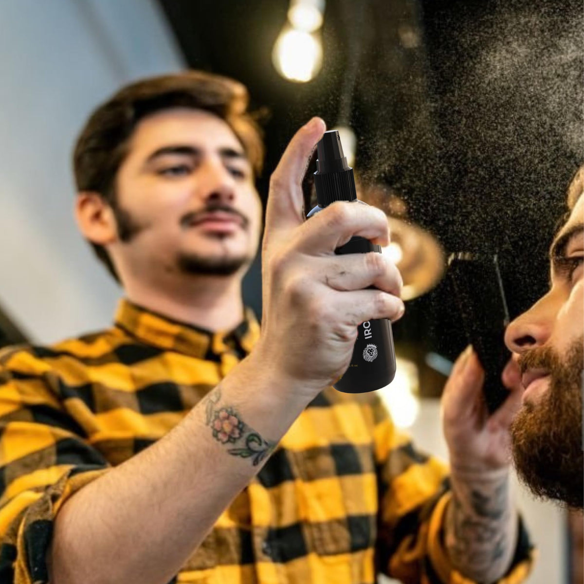 Fuller-looking hair with fibers secured by IRONMANE Hold Spray.