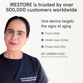 iRestore cordless eye mask demonstrates freedom during meditation or skincare.