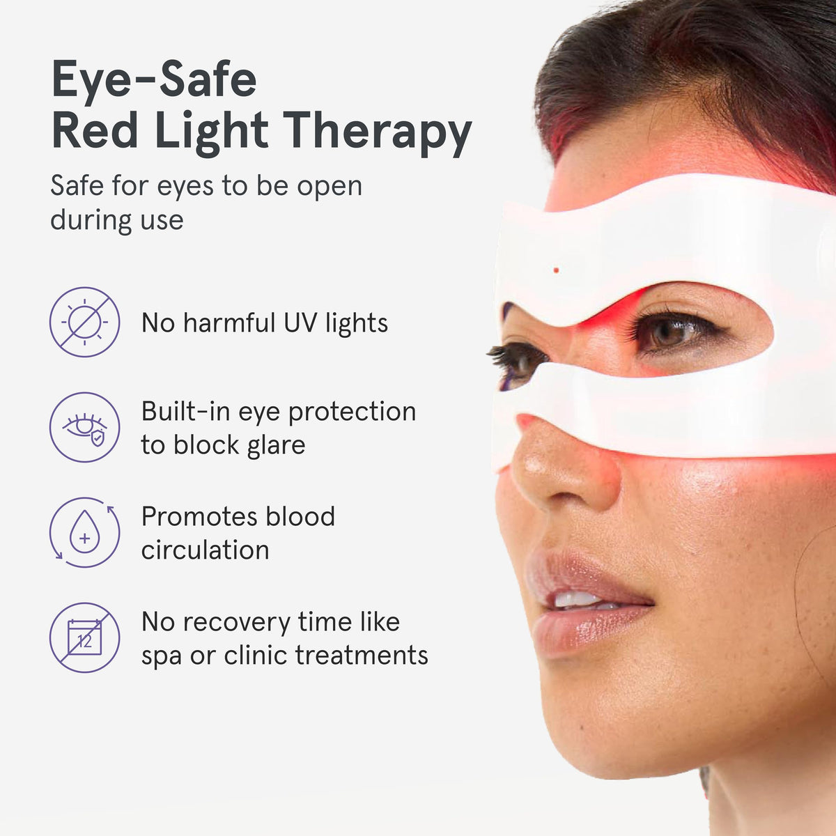 iRestore eye mask worn on the face for hands-free soothing routine.