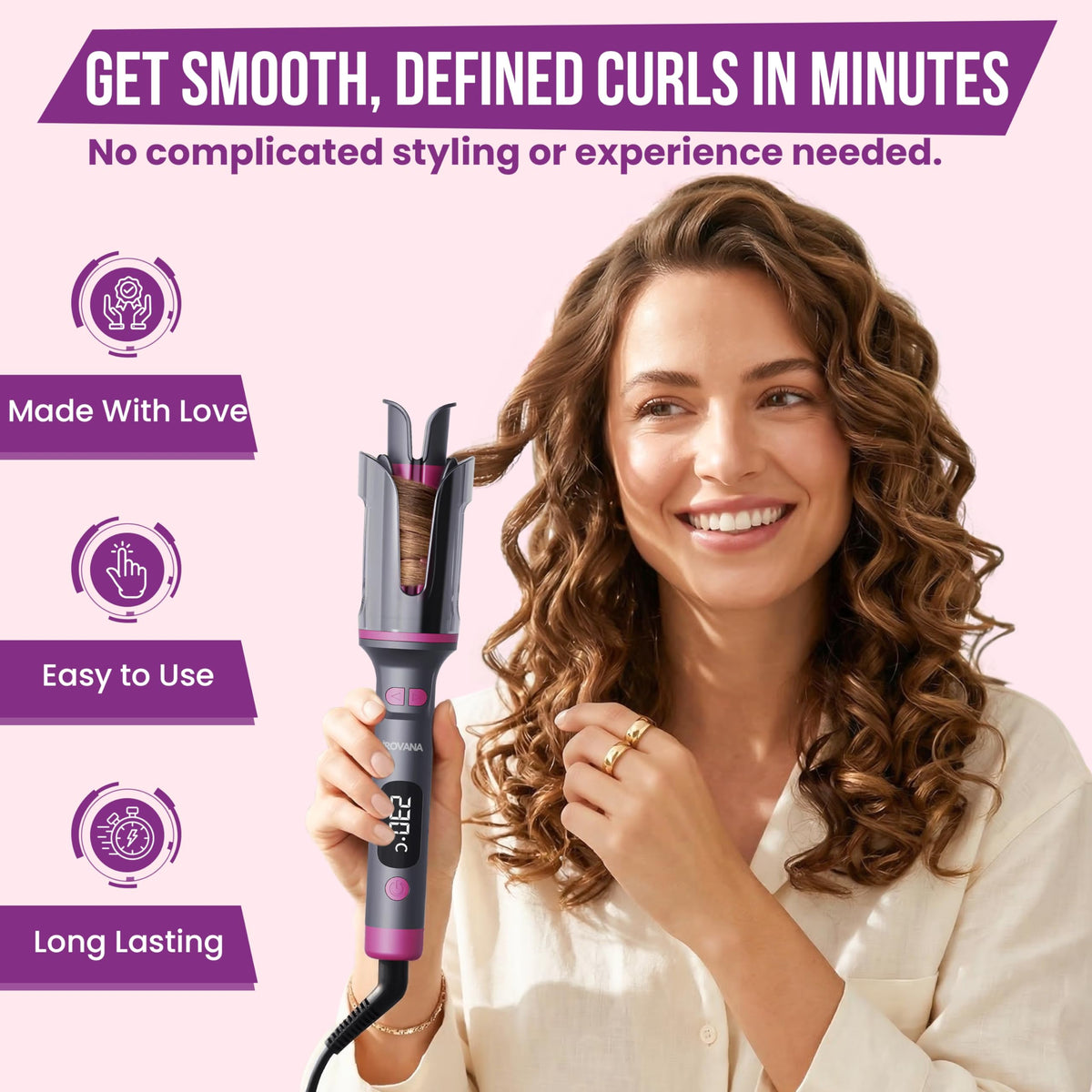IROVANA CurlX Pro ionic technology enhances shine and smoothness.