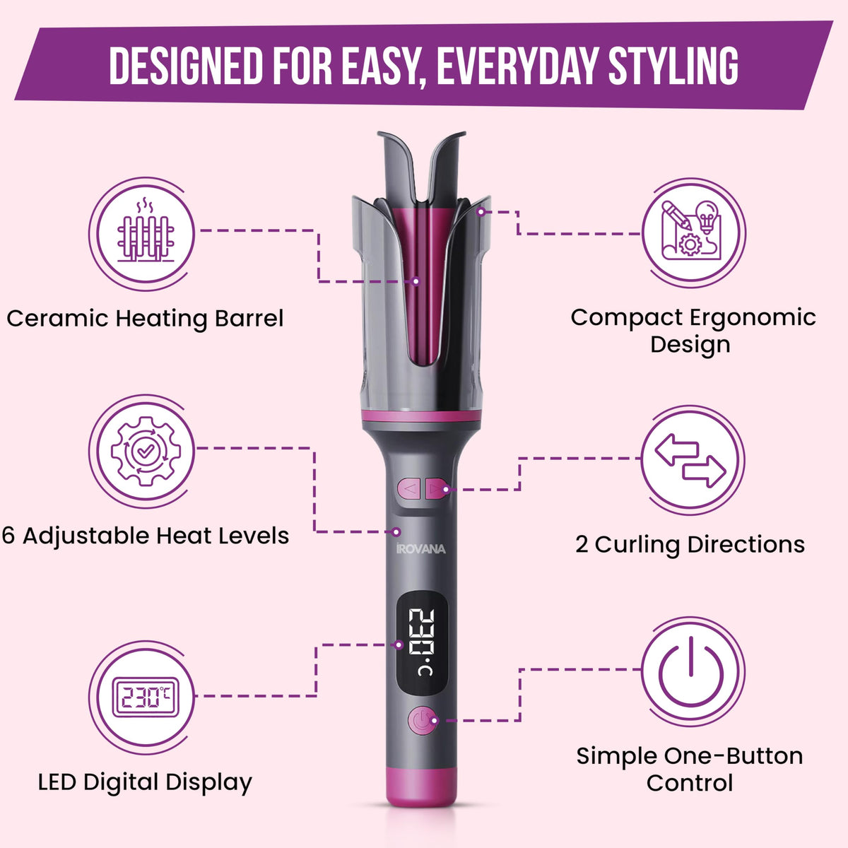 IROVANA CurlX Pro salon-like curls with controlled heat.