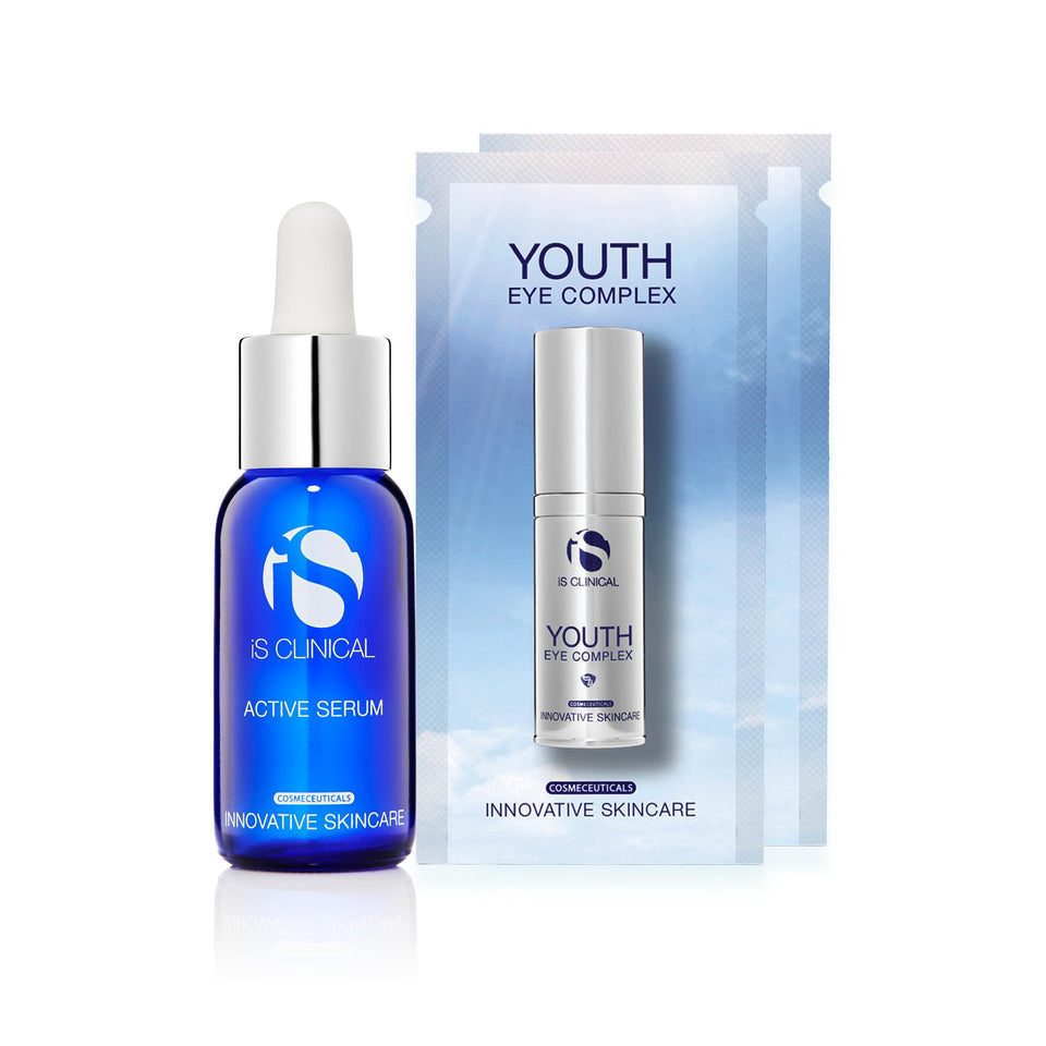iS CLINICAL Active Serum bottle front, premium packaging for smoother, even-toned skin.