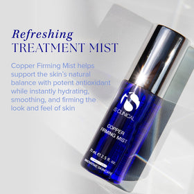 Copper Firming Mist droplets on skin indicate hydrating refreshment.