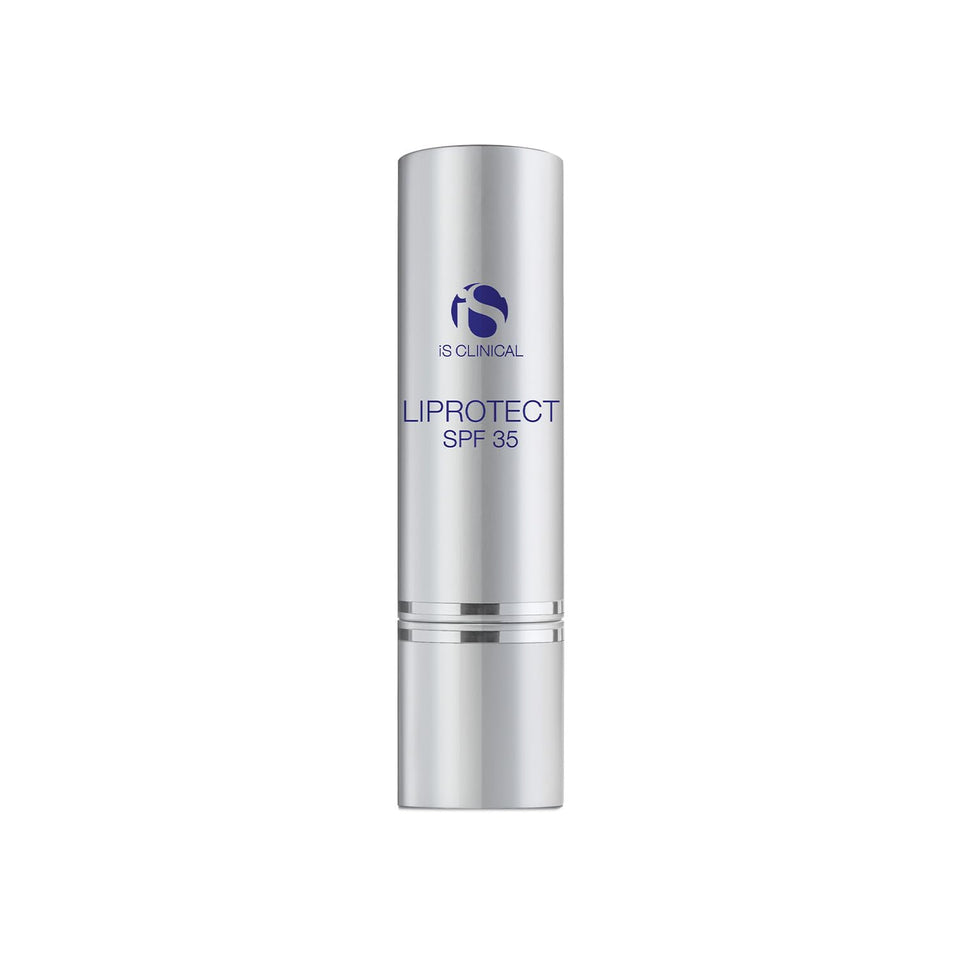 iS CLINICAL Liprotect SPF 35 lip balm tube delivers moisturization and sun protection for dry lips.