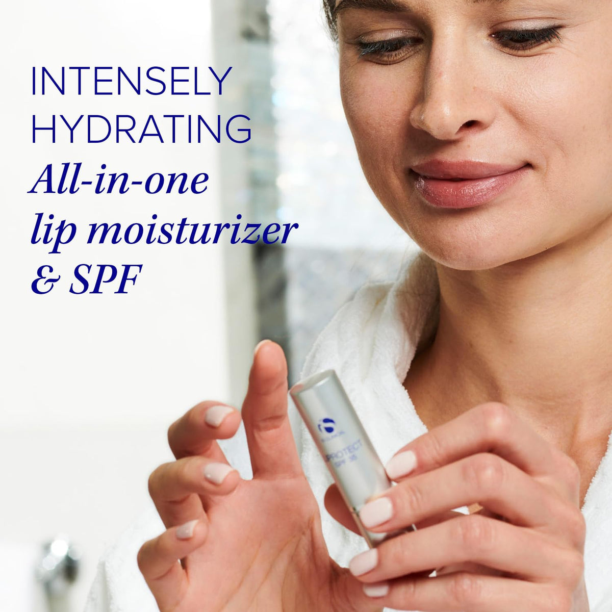 iS CLINICAL Liprotect SPF 35 vitamin-e image emphasizes nourishing lip conditioning.