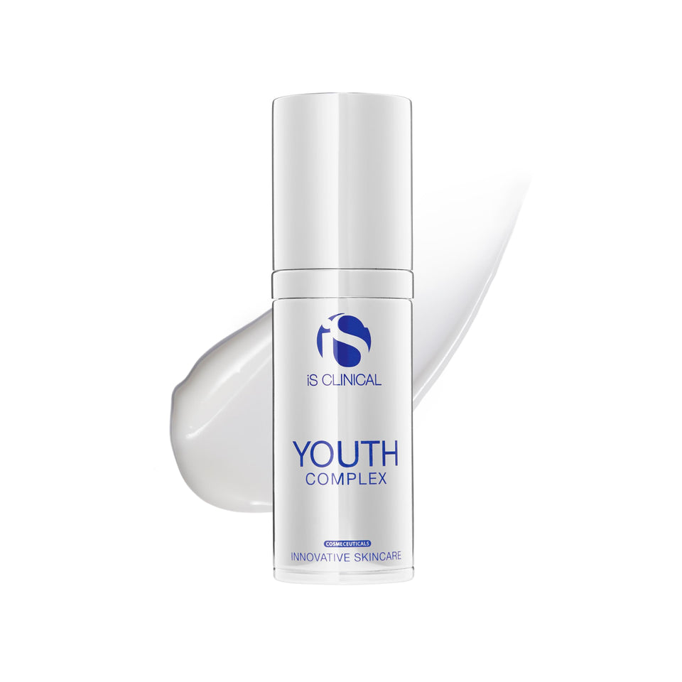 IS CLINICAL Youth Complex bottle close-up highlighting hydrating formula for plump skin