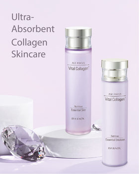 Isa Knox Age Focus Vital Collagen Toner packaging highlighting premium Korean skincare