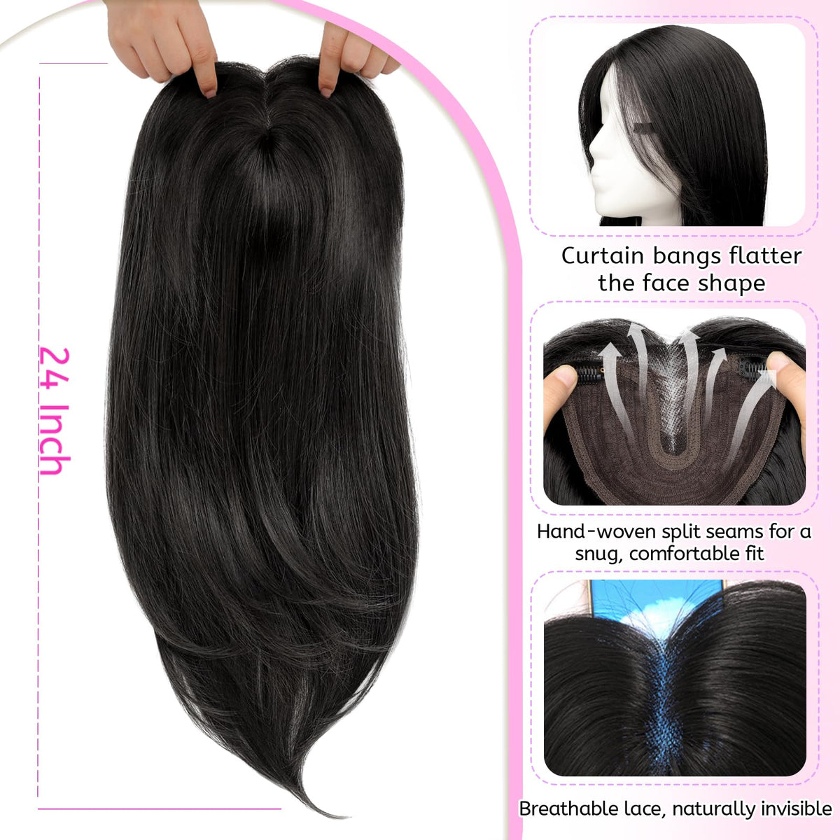 Isaic hair topper with adjustable band for a personalized, comfortable fit