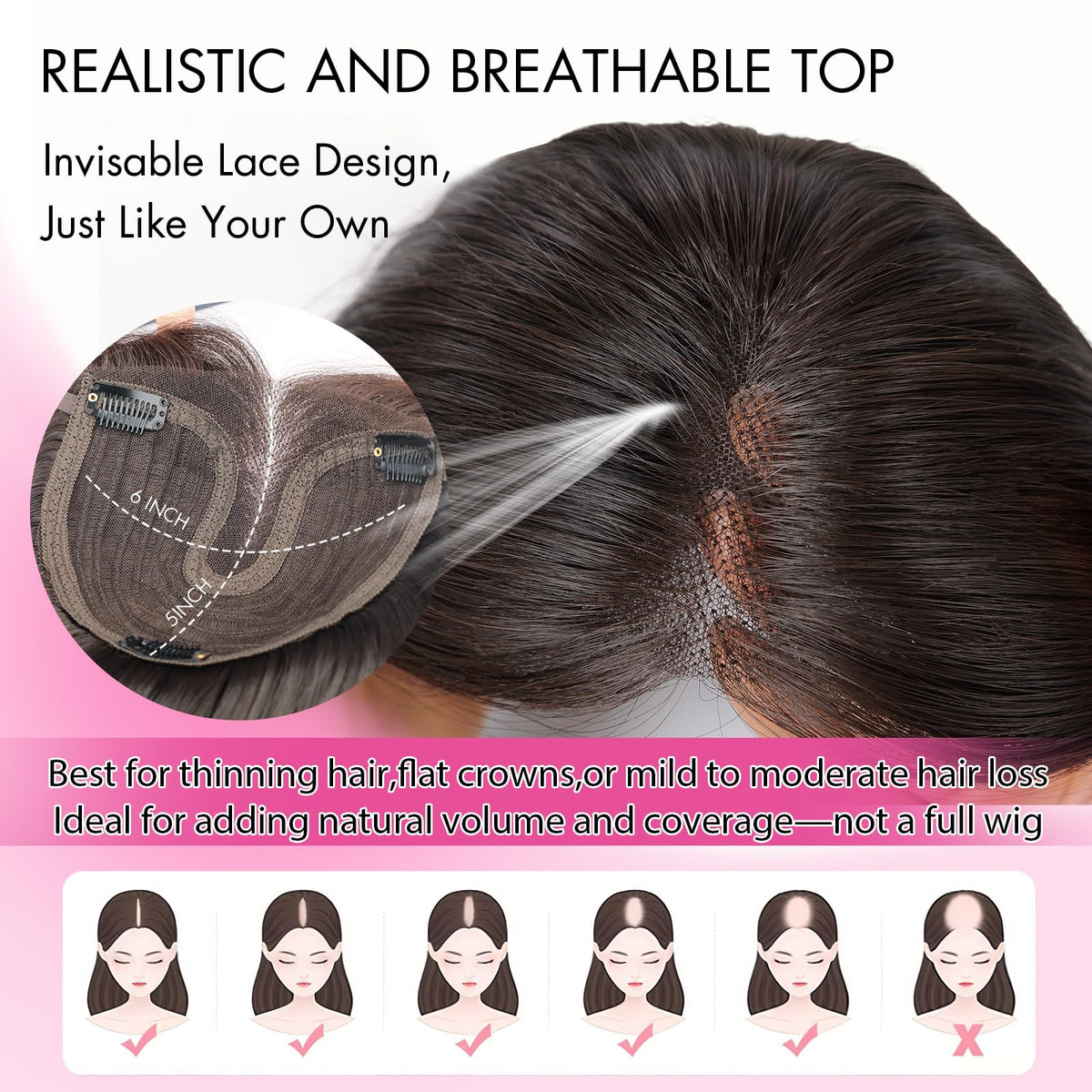 Isaic Hair Topper with adjustable band for secure all-day wear.