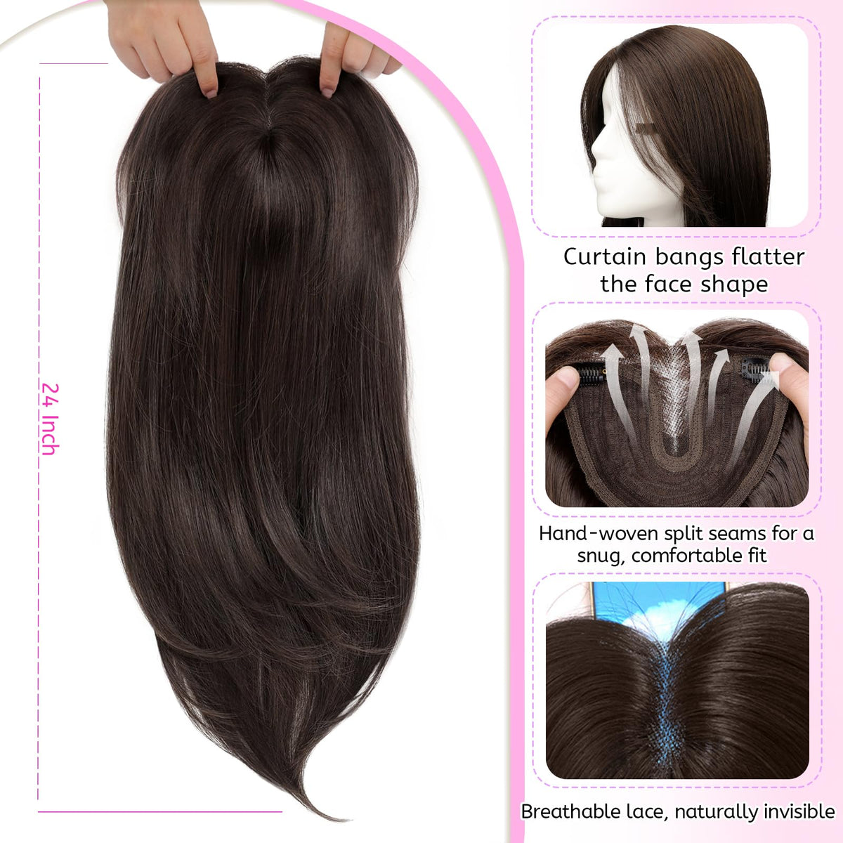 Isaic Hair Topper uses anti-slip clips to stay in place.