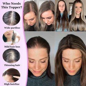 Isaic layered topper showing natural blend for fuller coverage