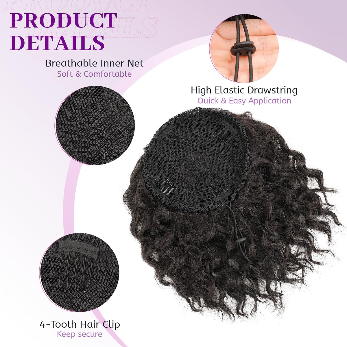 Isaic natural black wavy ponytail blends with textured hair for a natural look.