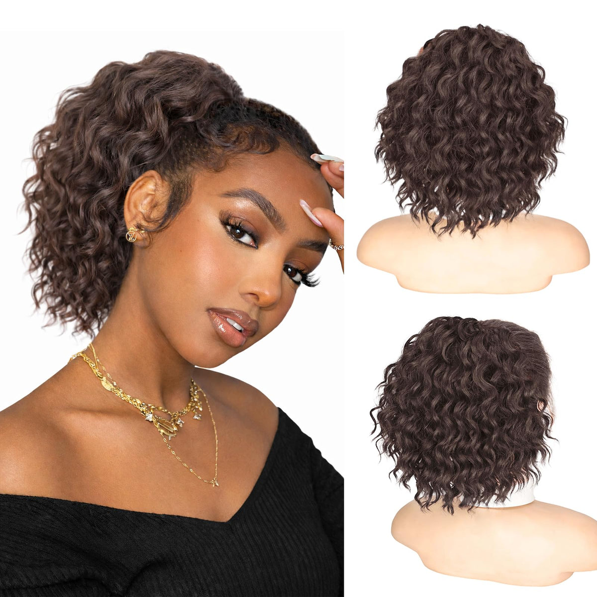 Isaic ponytail extension in dark brown adds instant length and natural movement.