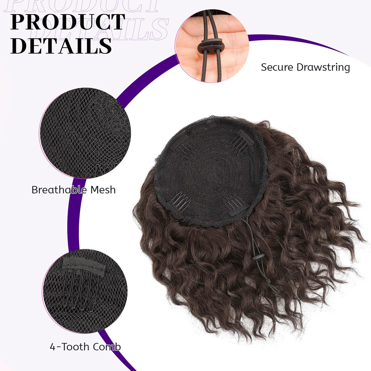 Isaic drawstring ponytail with clips for secure, practical wear.