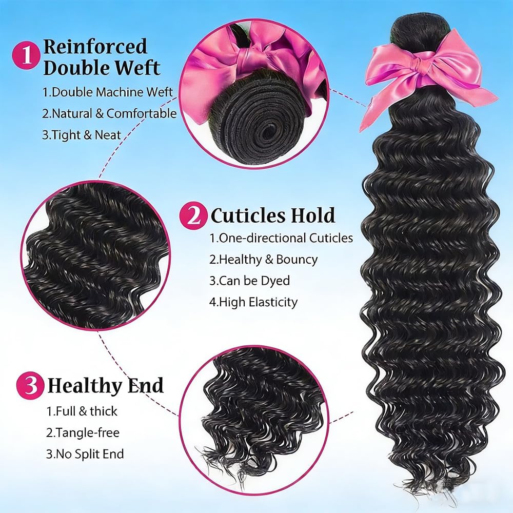 Isarella three-bundles deep wave hair close-up, showcasing soft, durable, real human hair quality.