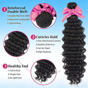 Isarella three-bundles deep wave hair close-up, showcasing soft, durable, real human hair quality.