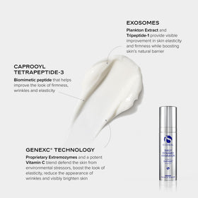 Illustration of iS CLINICAL Vitamin C, Extremozymes and Exosomes supporting skin vitality.