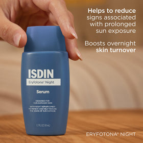ISDIN Eryfotona Night concept image showing Night Repairsomes repairing sun damage.