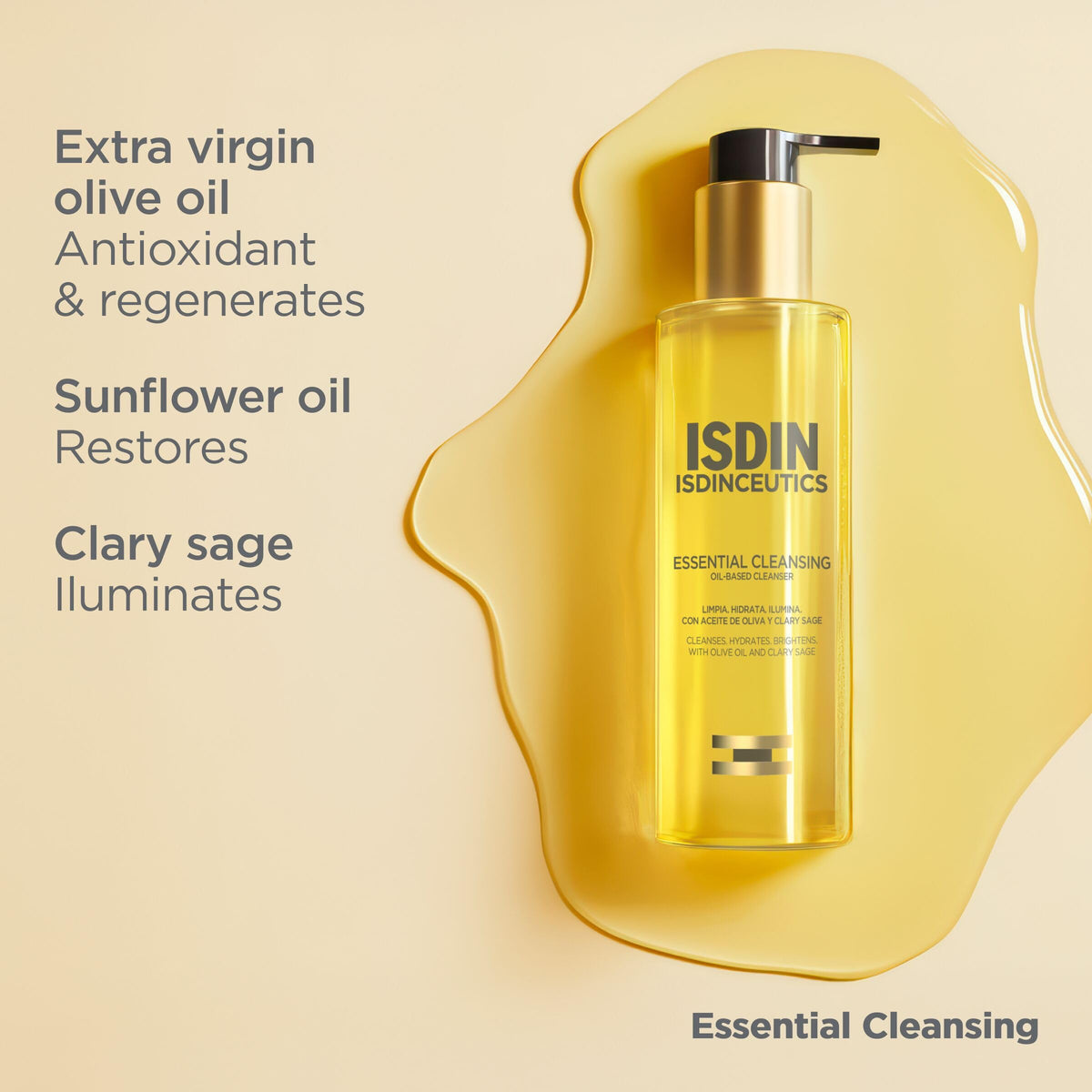 ISDIN Isdinceutics Essential Cleansing Oil features natural origin ingredients for all skin types