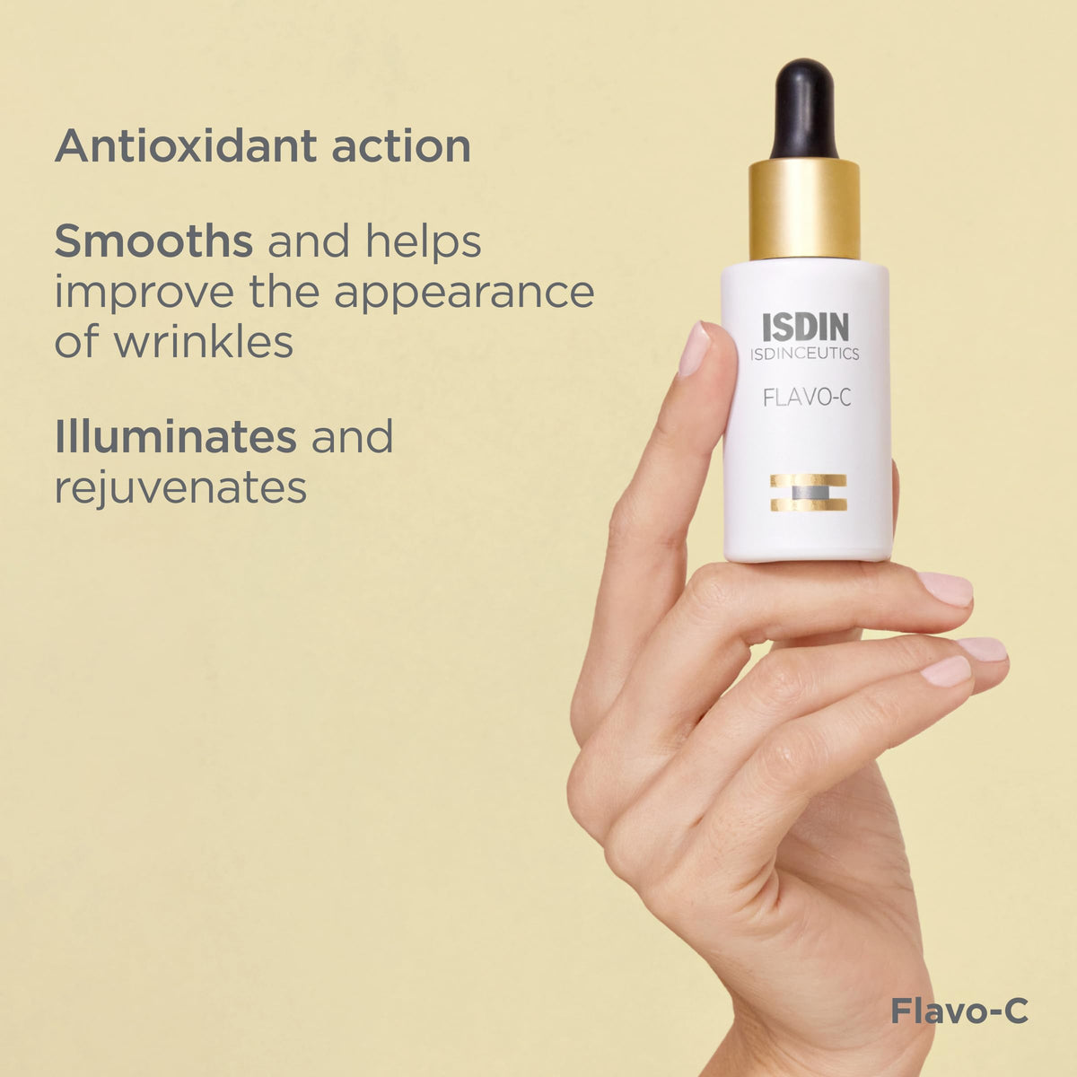 ISDIN Flavo-C serum packaging box; premium presentation.