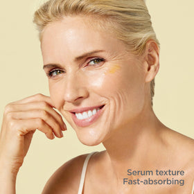 ISDIN Flavo-C serum texture close-up; creamy, fast-absorbing formula.