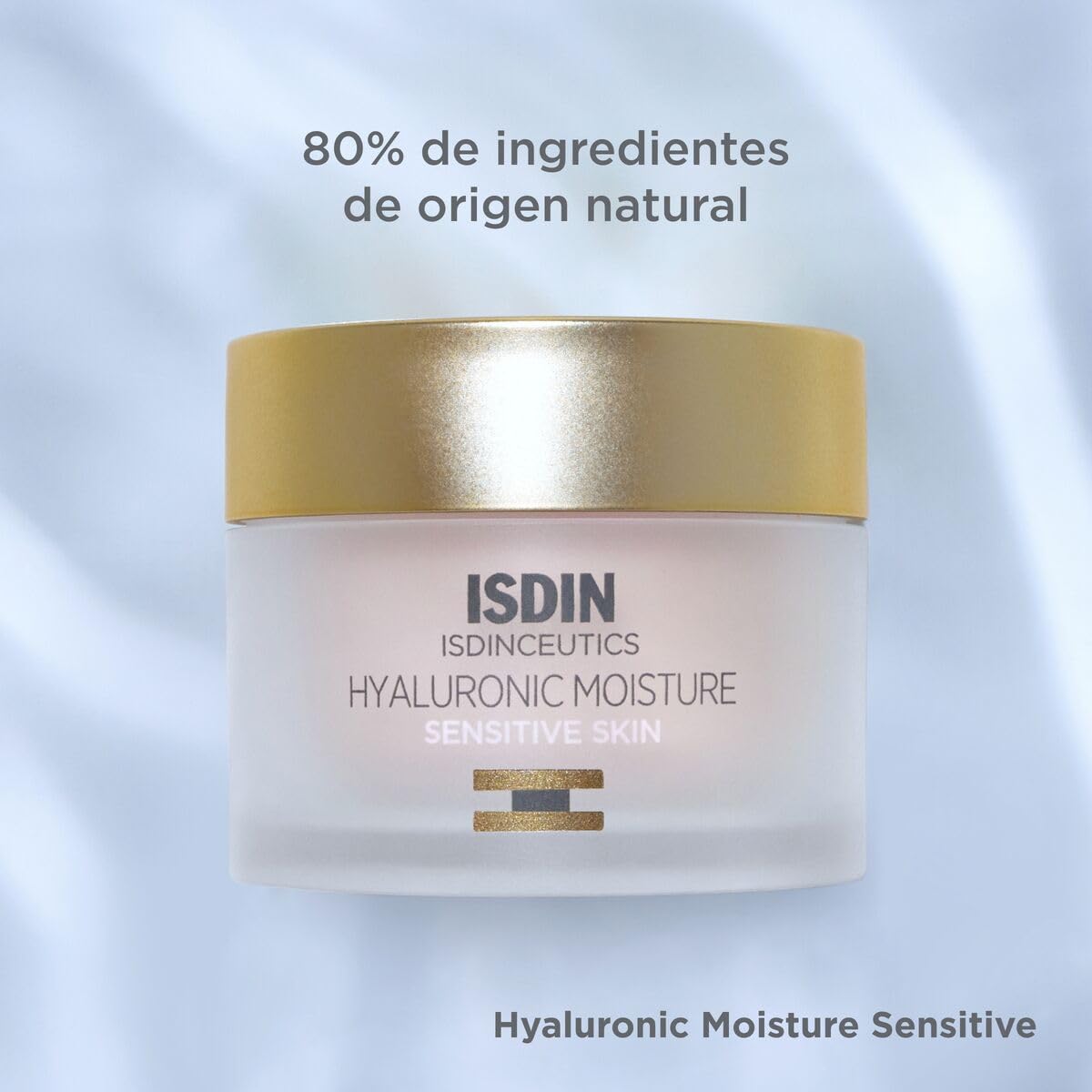 ISDIN Isdinceutics Hyaluronic Moisture texture swirl showing smooth cream with redness-relief feel.