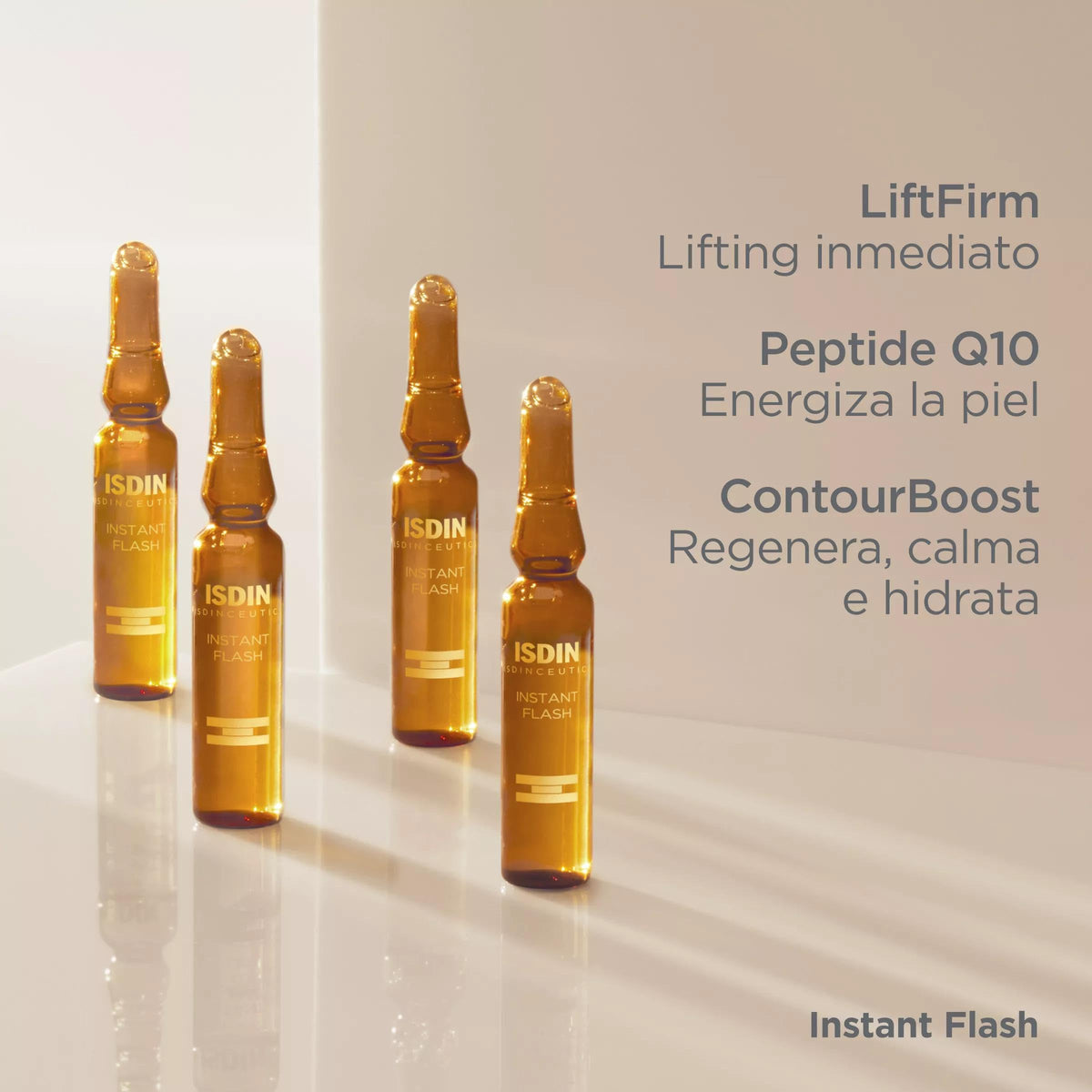 ISDIN Isdinceutics Instant Flash serum displayed with compact travel size for portability