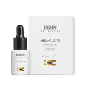 ISDIN Melaclear serum bottle for nighttime brightening of sun spots.